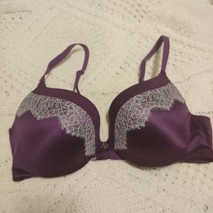 Purple Push-Up Bra with White Lace
